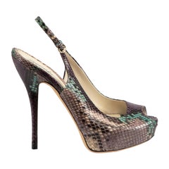 Snakeskin Platform Peep-Toe Heels Size IT 38