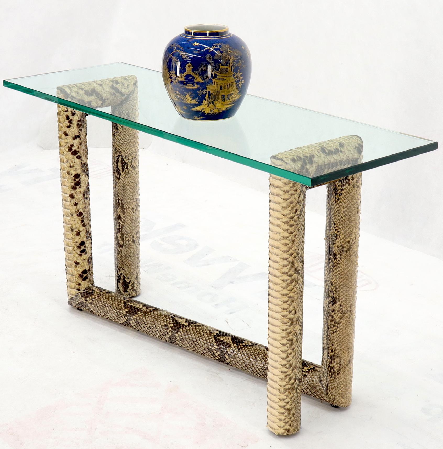 Snakeskin Wrapped Base Glass Top Console Sofa Table 3