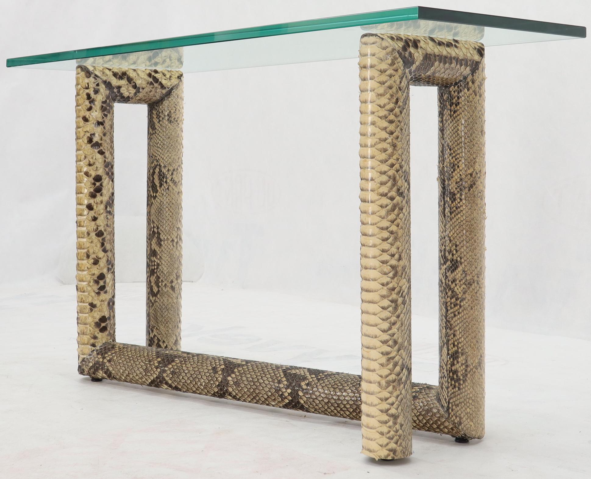 20th Century Snakeskin Wrapped Base Glass Top Console Sofa Table