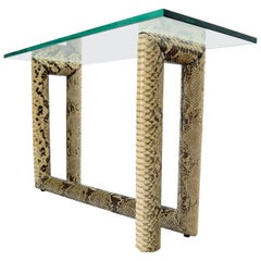 Snakeskin Wrapped Base Glass Top Console Sofa Table