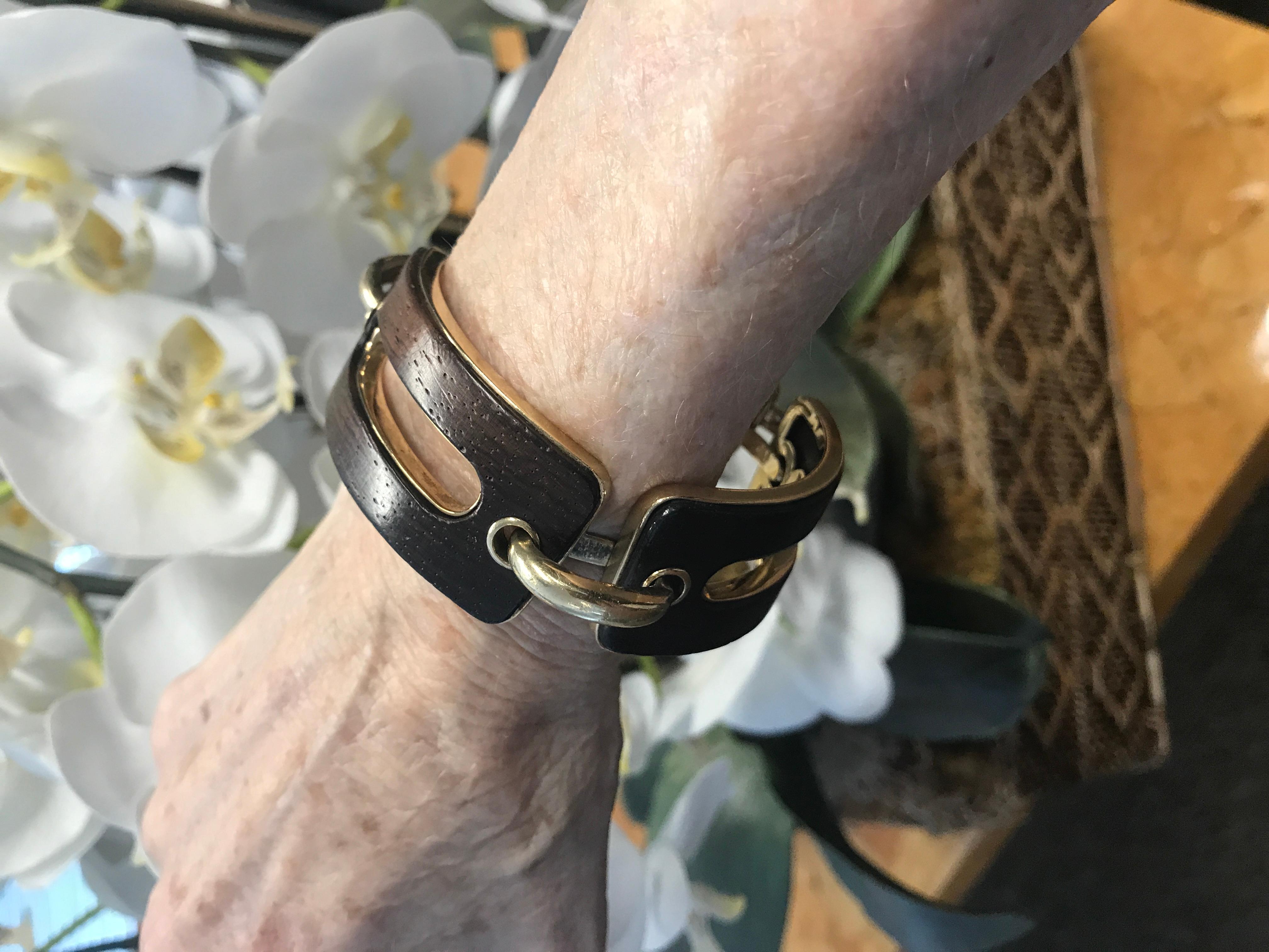 Women's or Men's Snakewood and Gold Link Bracelet by Percin for Hermès