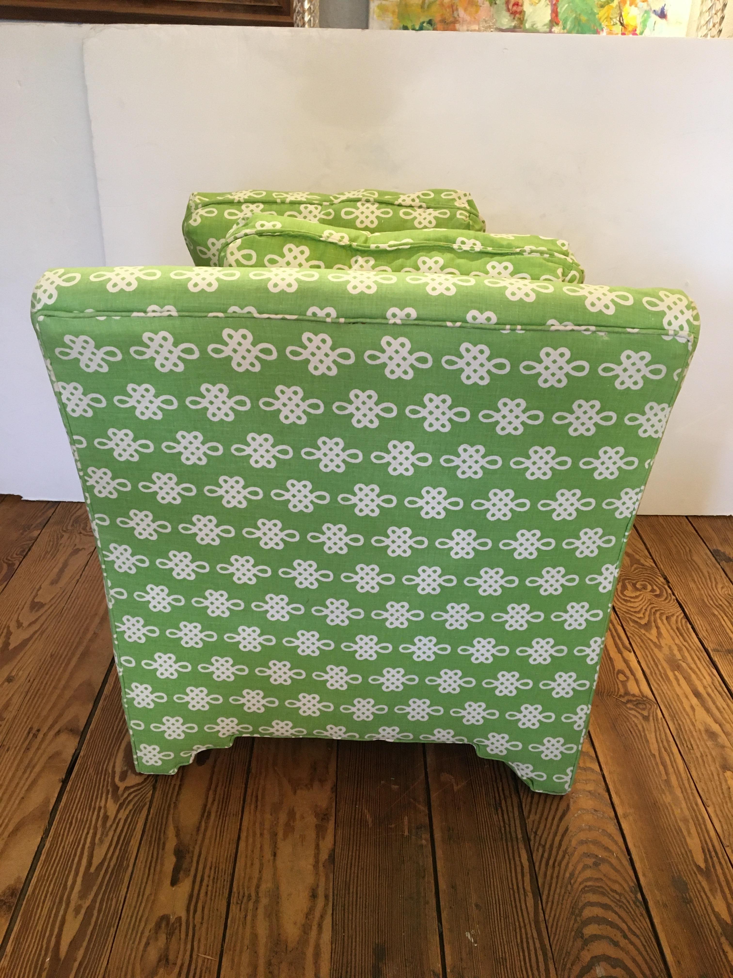 Upholstery Snappy Stylish Lime Green & White Slipper Chairs For Sale