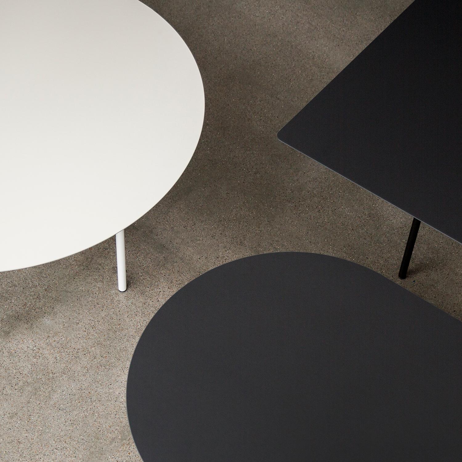 Scandinavian Modern Snaregade Counter Table, Mushroom Linoleum Top & Black Steel Legs For Sale