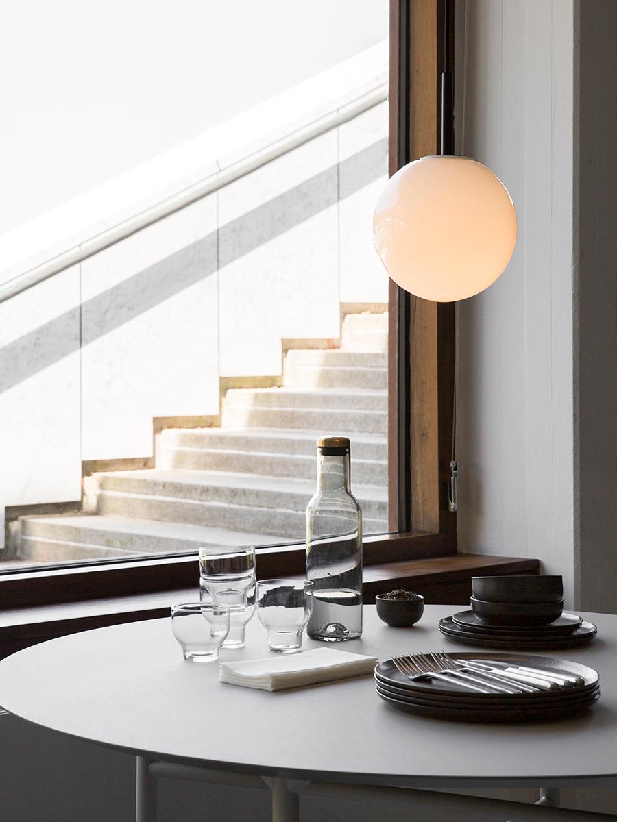 Scandinavian Modern Snaregade Table, Round 47 in Light Grey Veneer For Sale