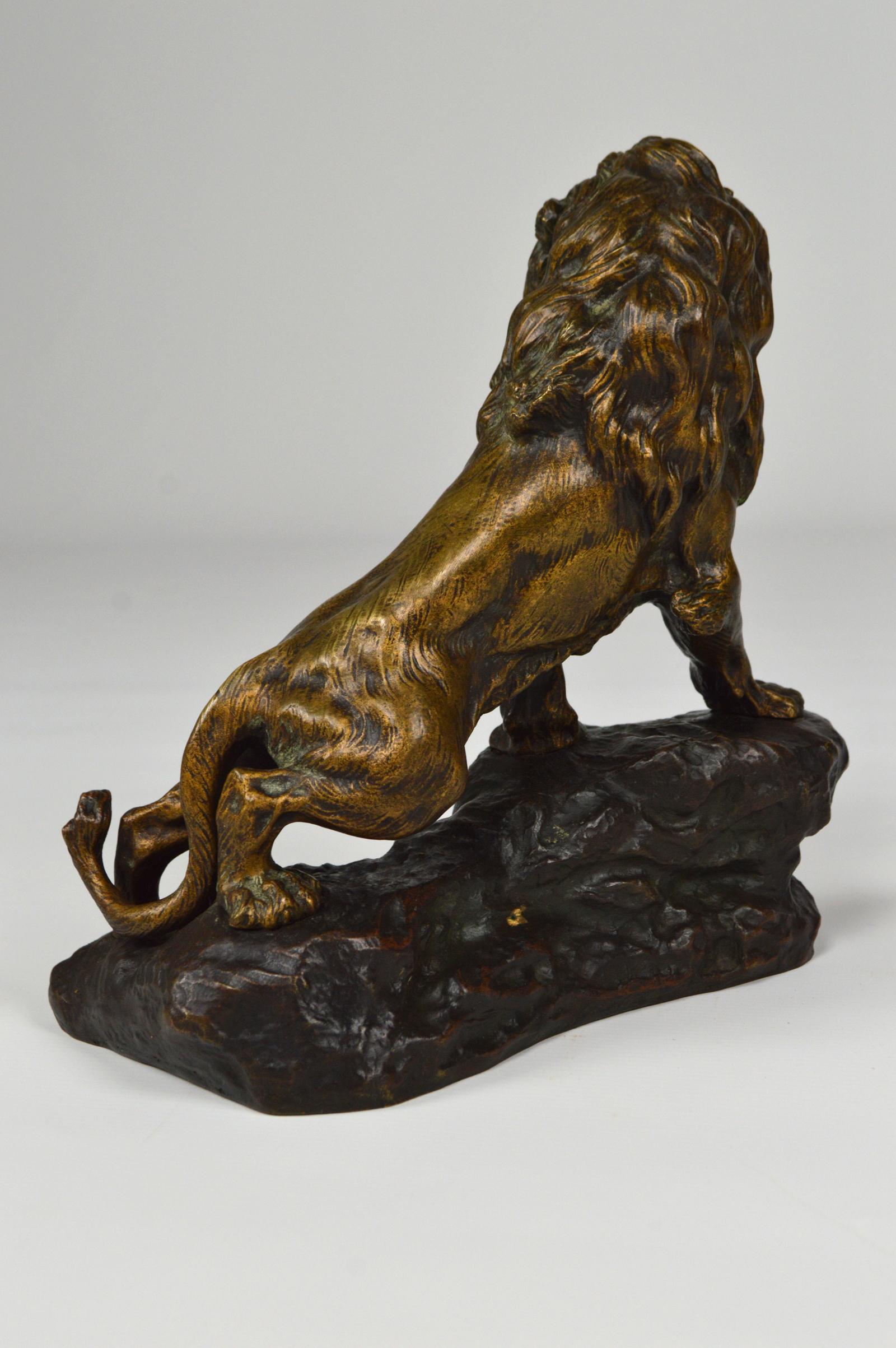 French Snarling Lion in Bronze by Thomas François Cartier, France, Early 20th Century