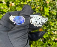Snazzy 27,24 Karat Diamant, großer Tansanit, Onyx & Smaragd 18K Panther-Armband