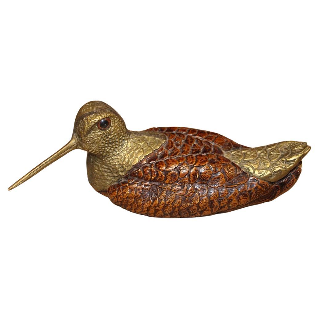 Snipe Bird Sculpture Italy 1970s Brass Wood For Sale