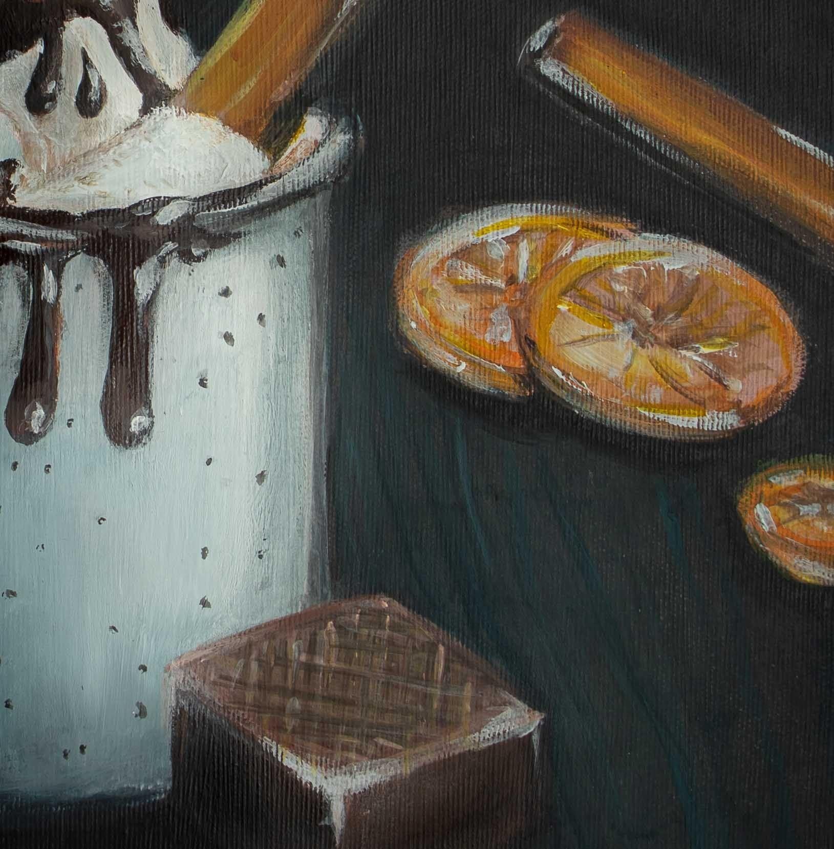 Marshmallow e cioccolata calda, Pittura, Acrilico su tela - Painting di Snjezana Blagsic-Vallenssia
