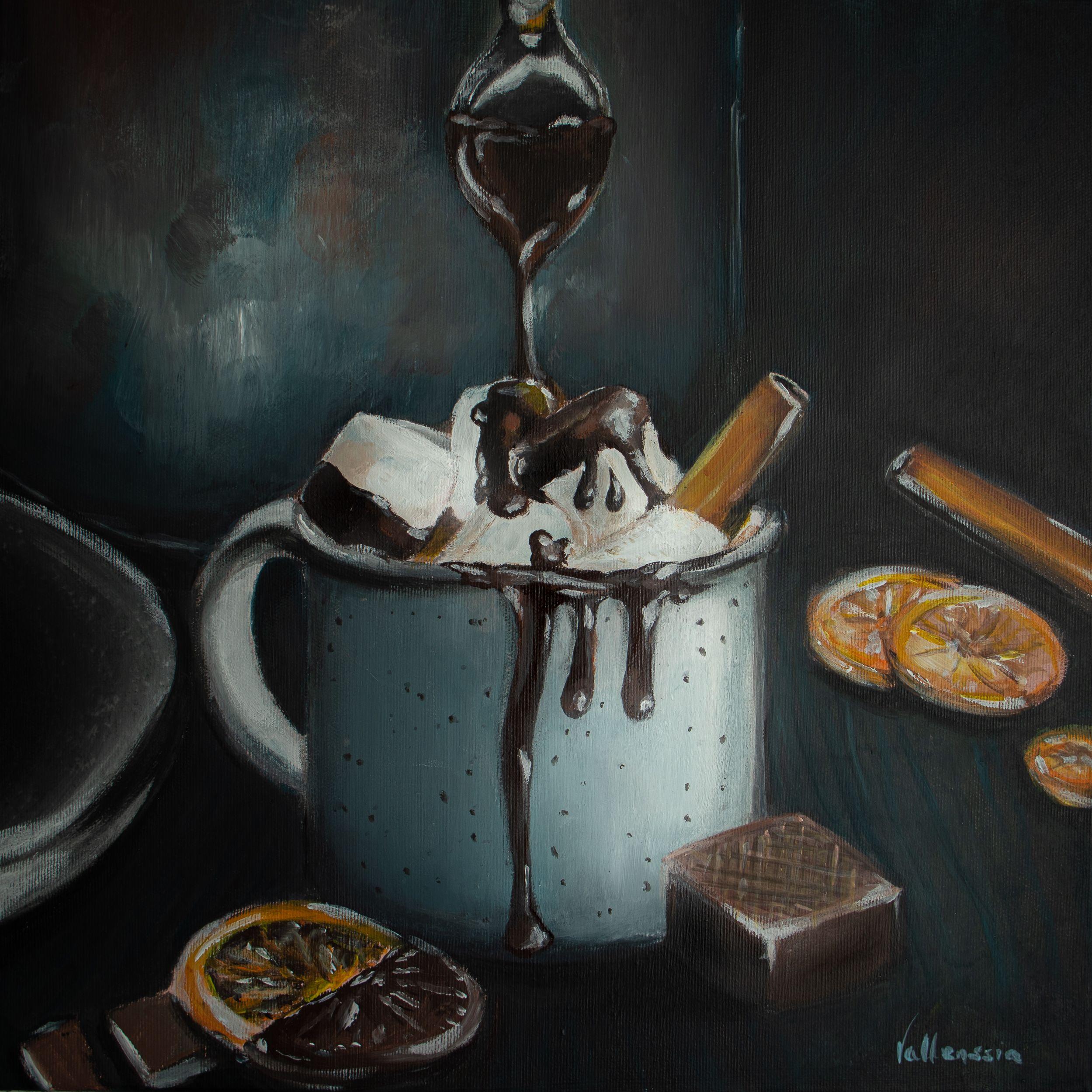 Snjezana Blagsic-Vallenssia Still-Life Painting - Marshmallows & Hot Chocolate, Painting, Acrylic on Canvas