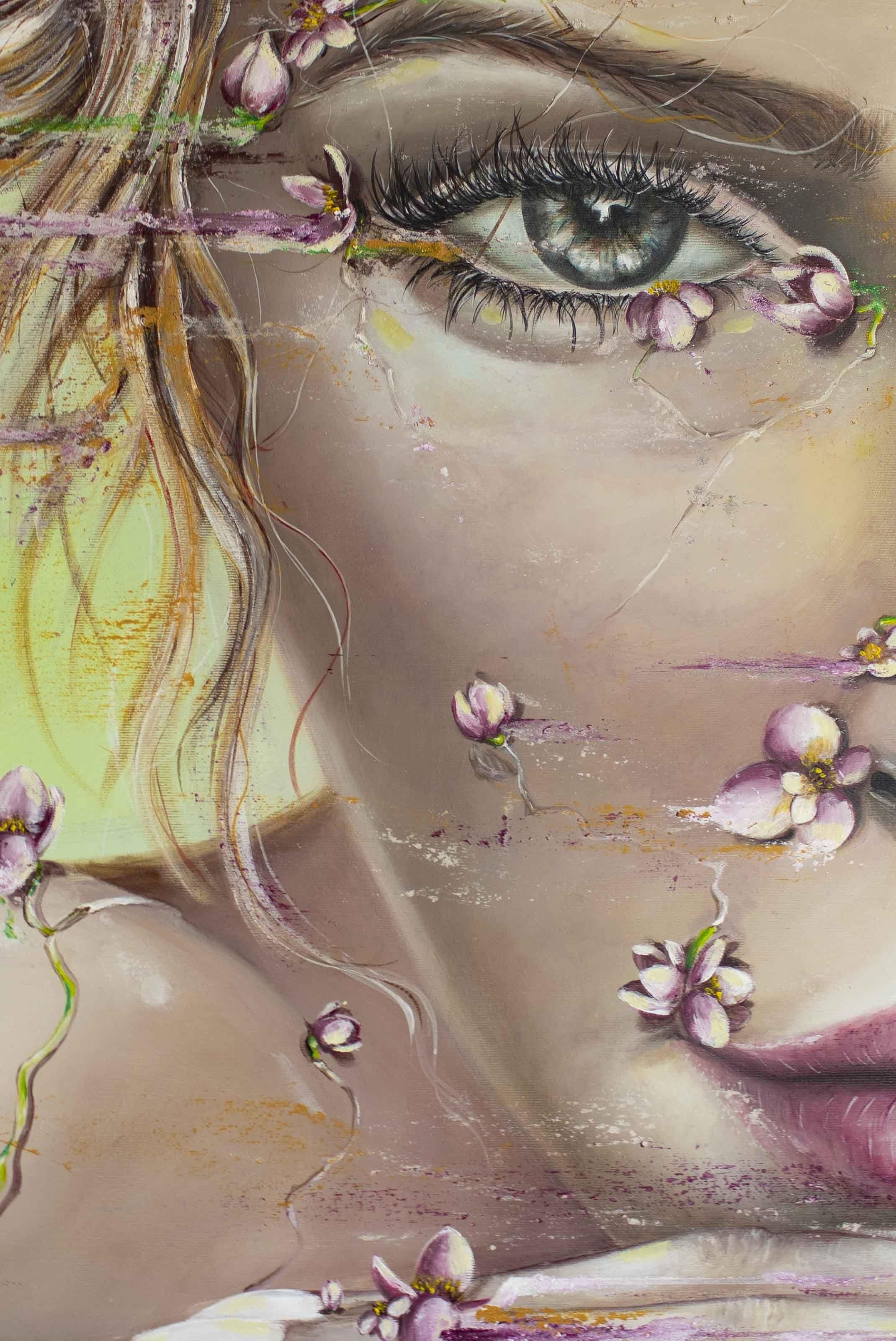 Where You Touched Me... Flowers Bloomed.   The painting represents a woman and her feelings. It makes us think about our actions and how they affect others.  :: Painting :: Photorealism :: This piece comes with an official certificate of