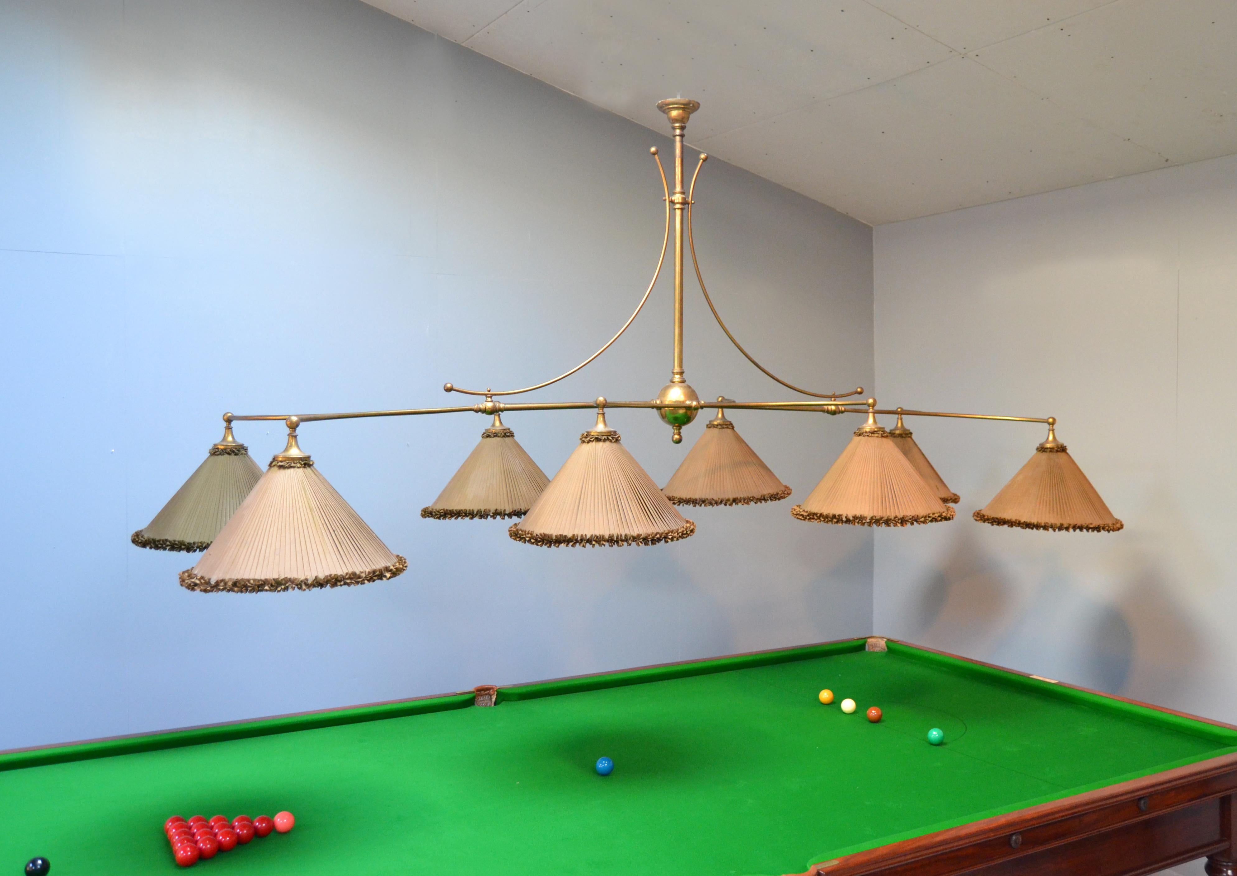 Snooker billiard pool light lamp brass silk victorian 1890 english (Spätviktorianisch) im Angebot