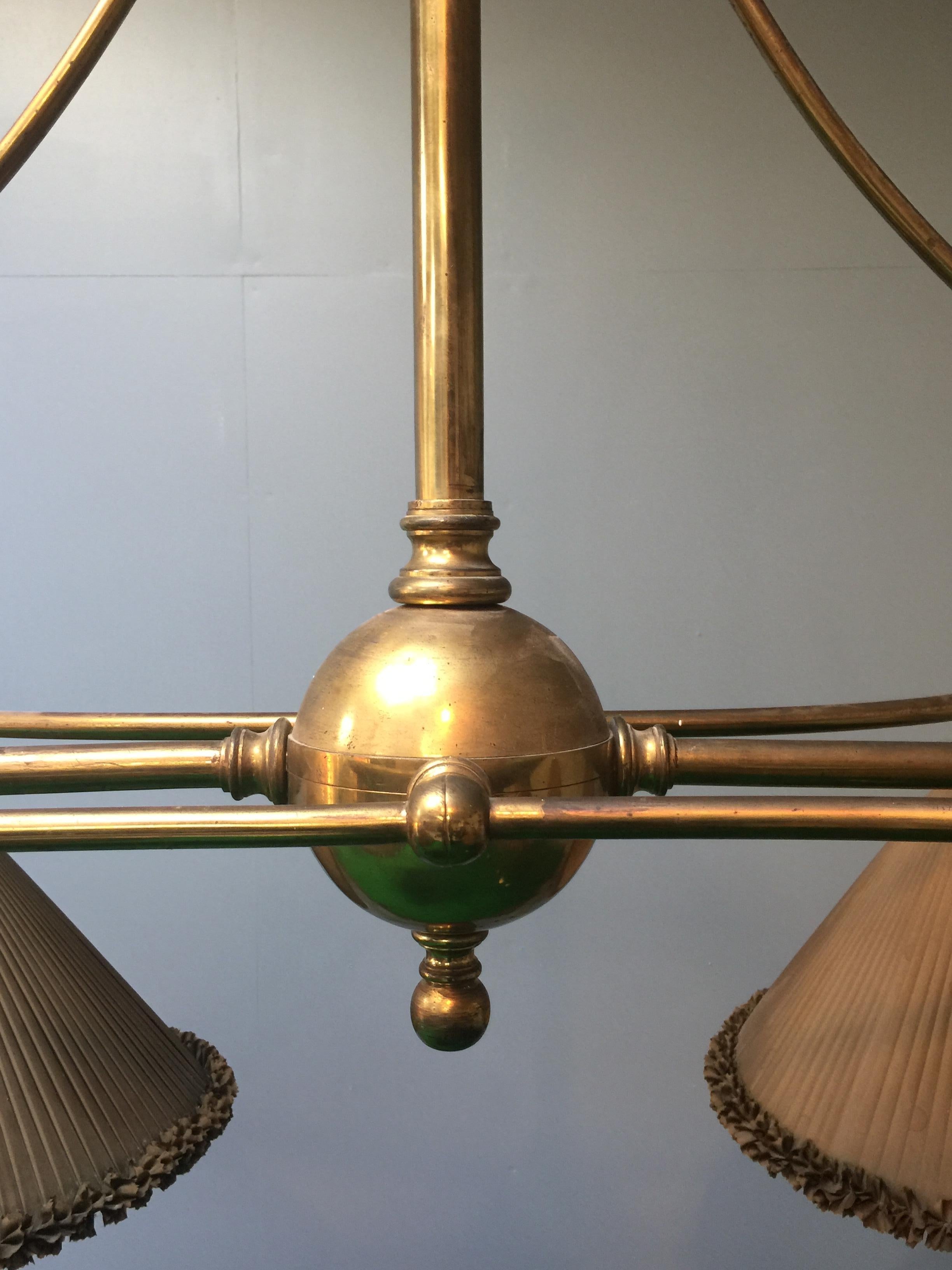 Late Victorian Snooker billiard pool light lamp brass silk victorian 1890 english For Sale