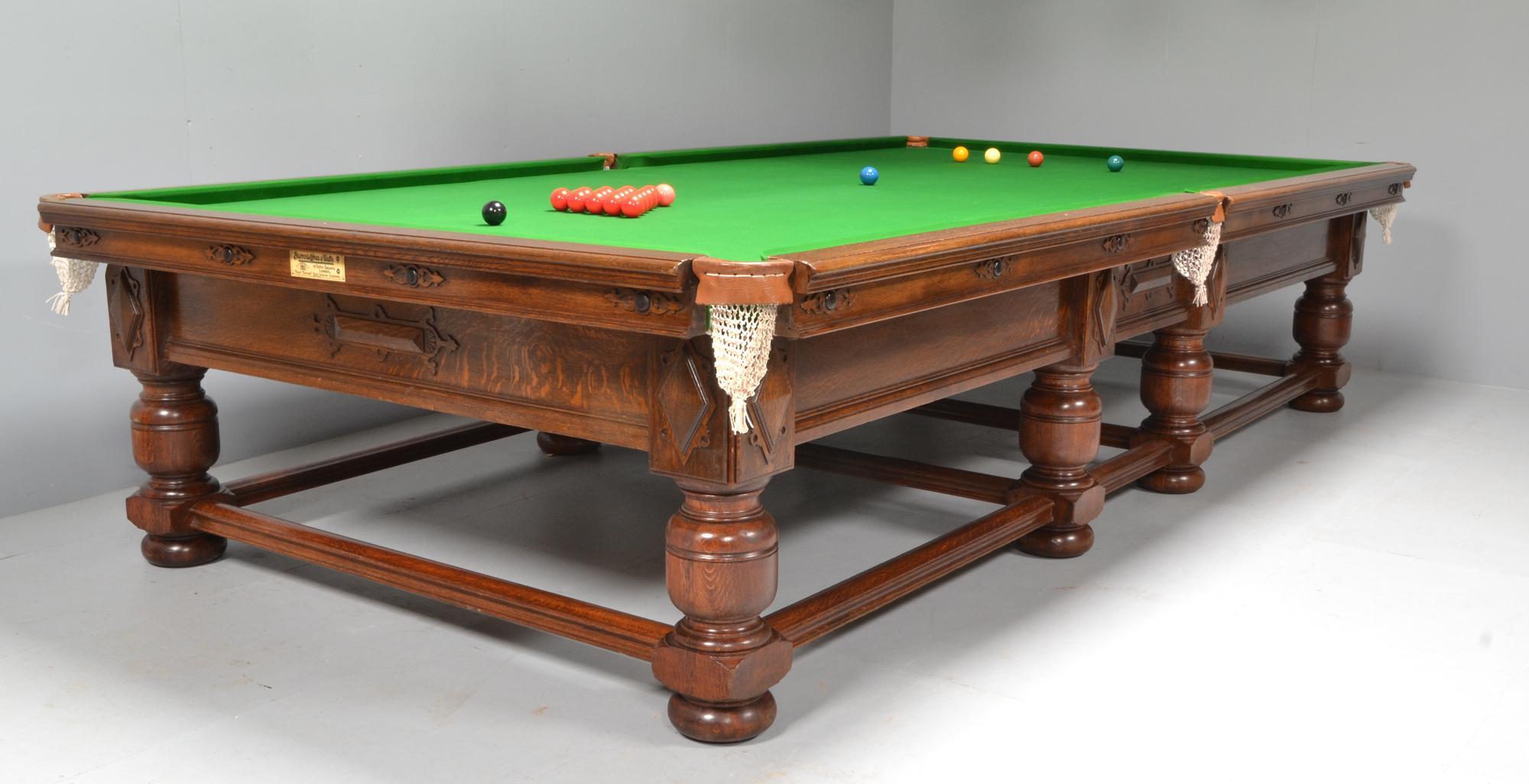 Early 20th Century Snooker billiard pool table refectory jacobean oak For Sale