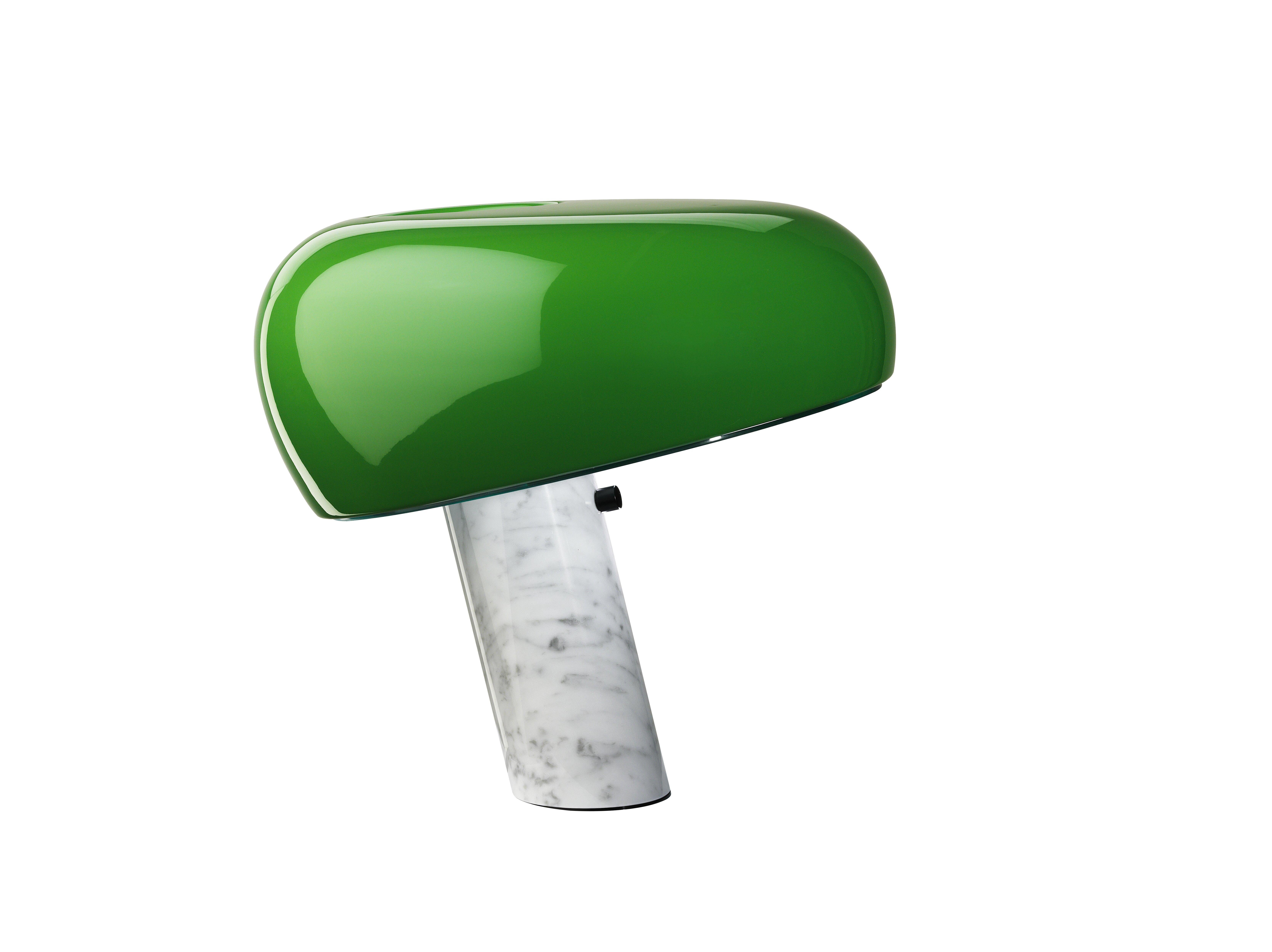 Table lamp giving direct light with enamelled metal reflector and white Carrara's marble base. It was designed by Achille e Pier Giacomo Castiglioni in 1967.

Additional information:
Materials: Steel, Glass, Marble
Main Color/Finish: Green
Secondary