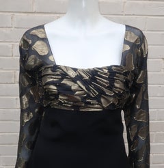 Snooty Hooty Black Crepe & Gold Lamé Cocktail Dress, C.1980