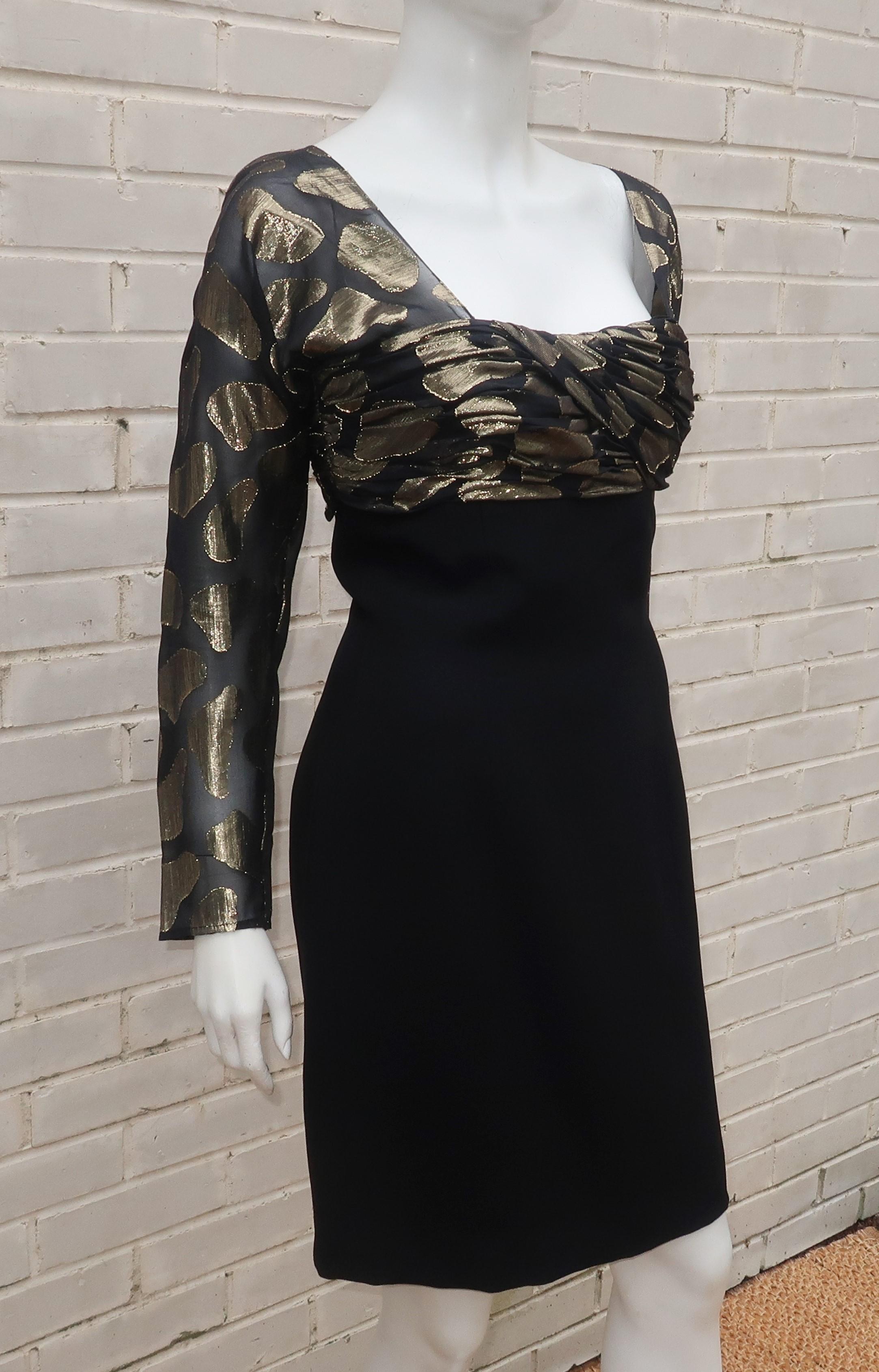 Snooty Hooty Black Crepe & Gold Lamé Cocktail Dress, C.1980 In Good Condition For Sale In Atlanta, GA