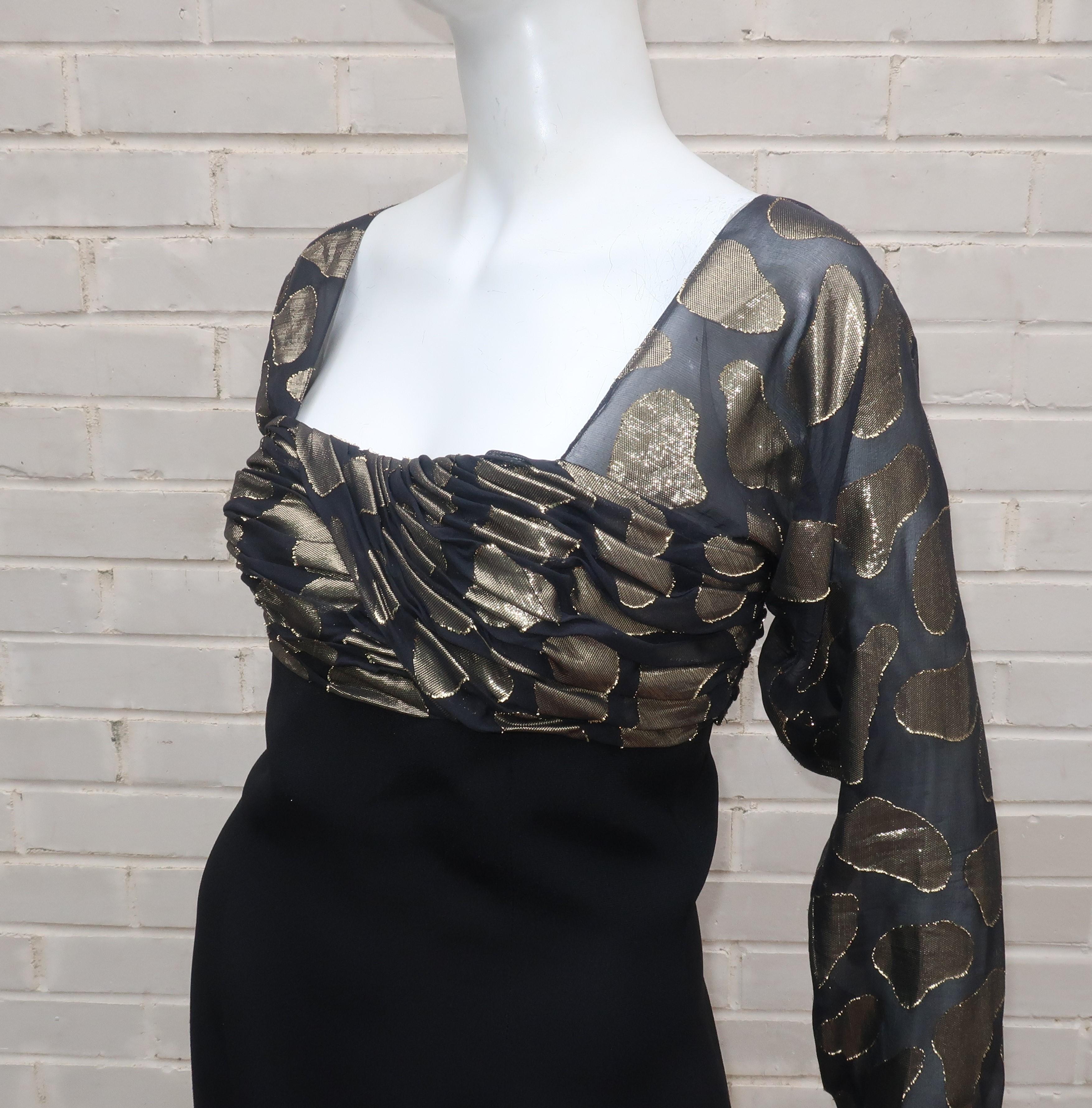 Snooty Hooty Black Crepe & Gold Lamé Cocktail Dress, C.1980 For Sale 1