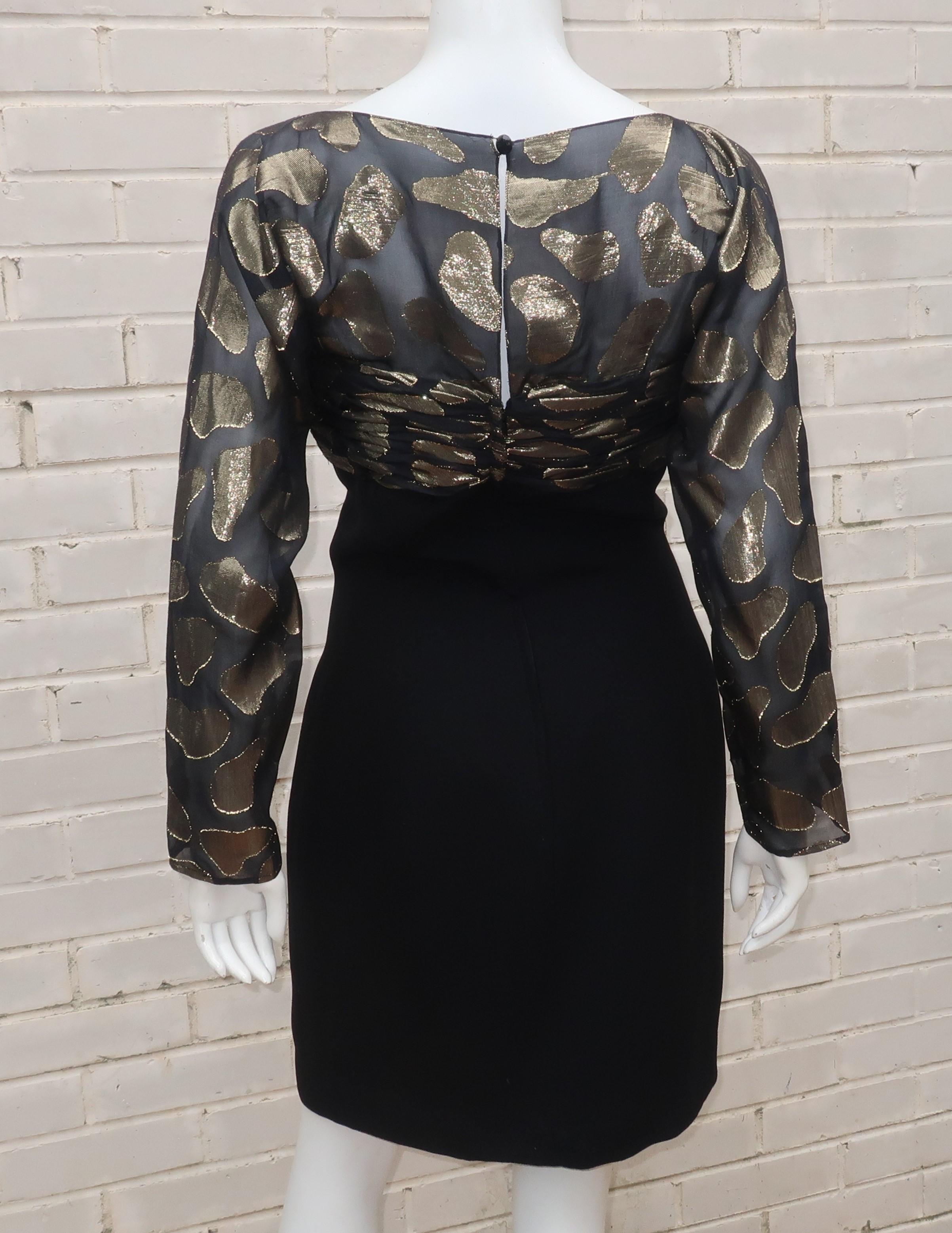 Snooty Hooty Black Crepe & Gold Lamé Cocktail Dress, C.1980 For Sale 2