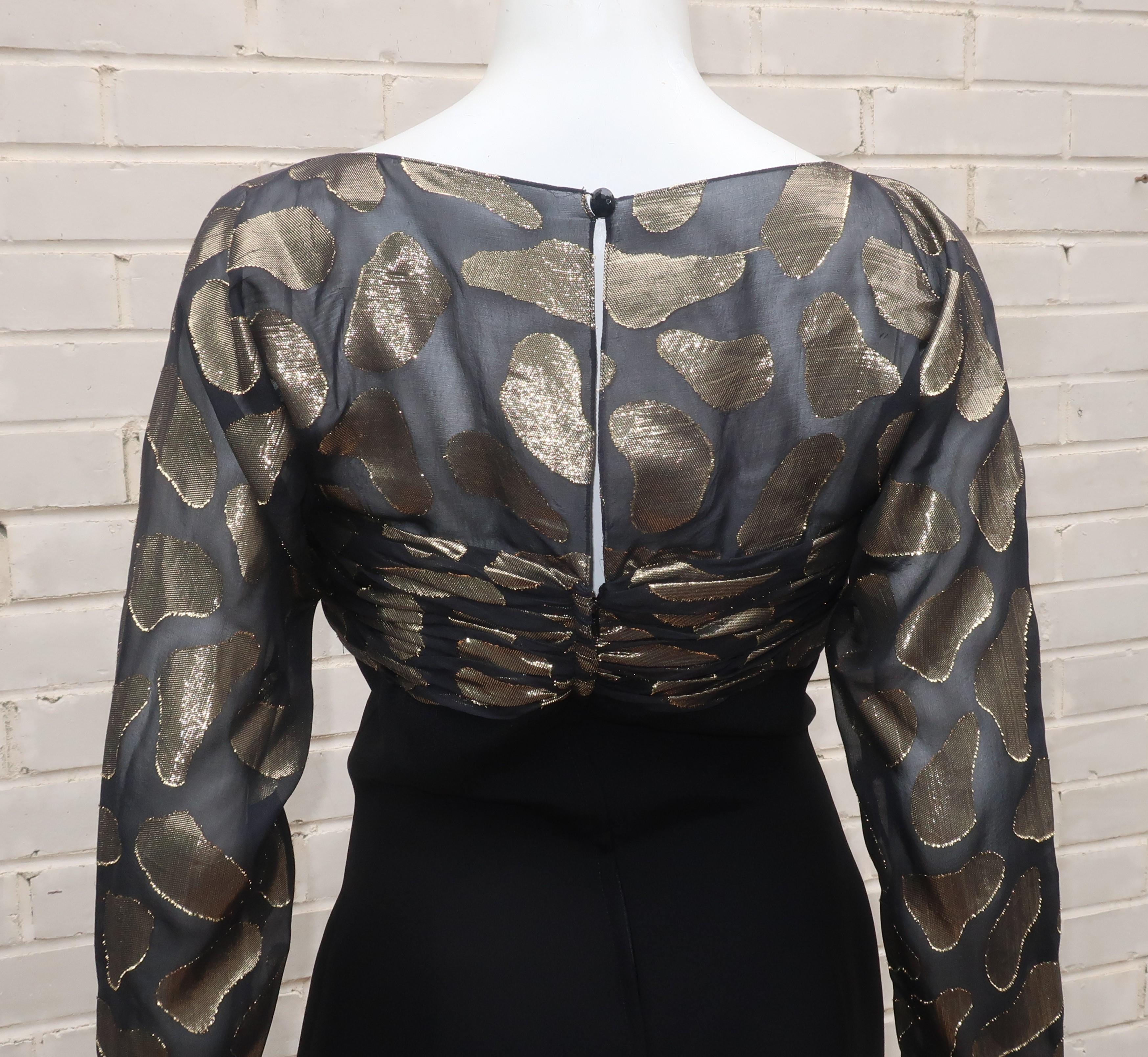 Snooty Hooty Black Crepe & Gold Lamé Cocktail Dress, C.1980 For Sale 3