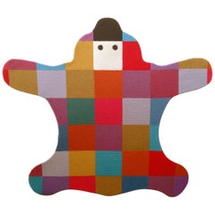 Multicolor Checkerboard 'Snouty' Bear Handtufted Wool Children's Rug