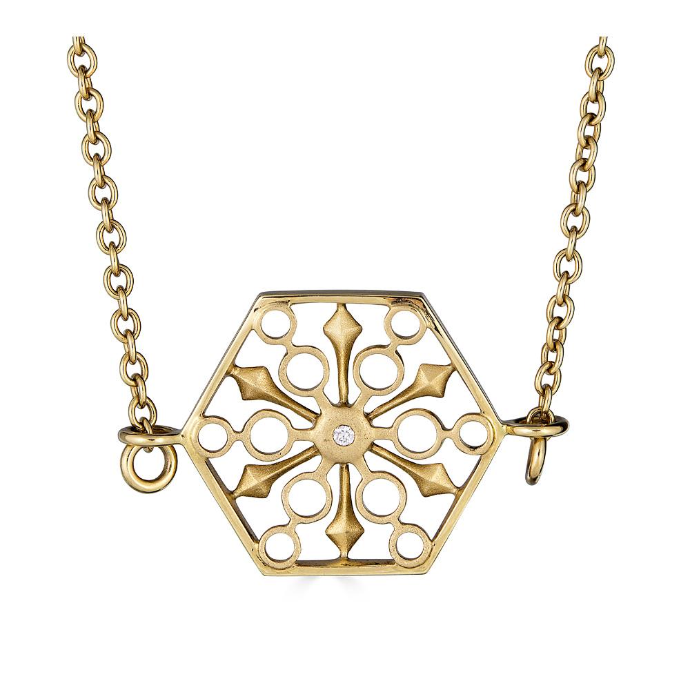 Modern Snow Crystal 18K Gold Necklace For Sale