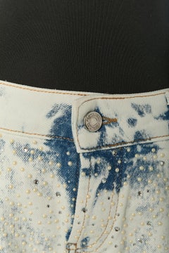 Snow denim jean with rhinestone and pearl appliqué ALEXANDRE VAUTHIER