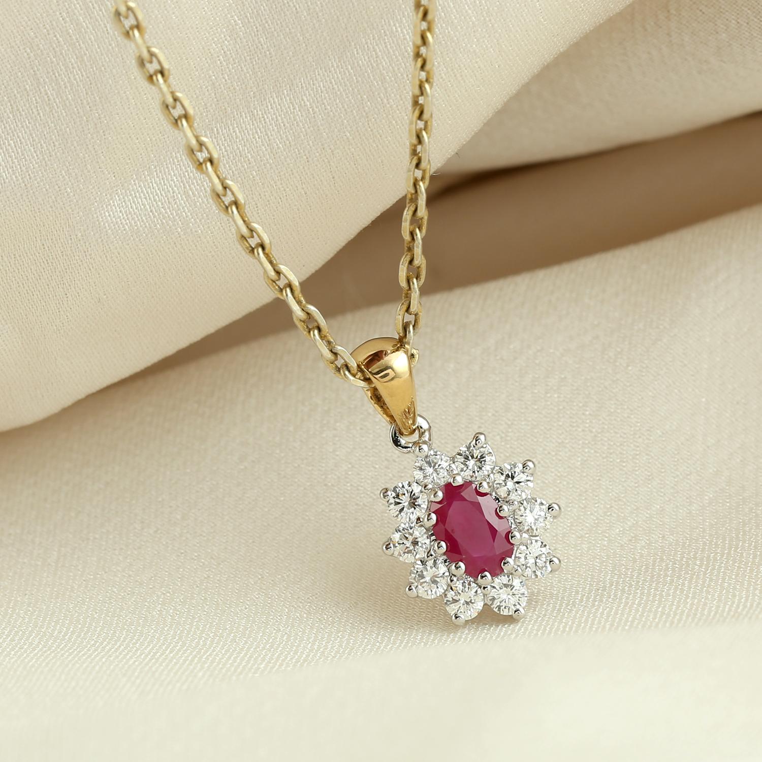 Artisan Pendentif en or 18k rubis et diamant flocon de neige en vente