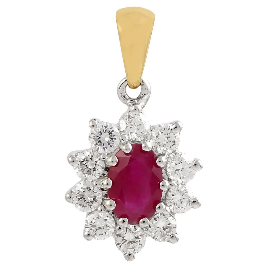 Snow Flake Ruby & Diamond Pendant Made In 18k Gold