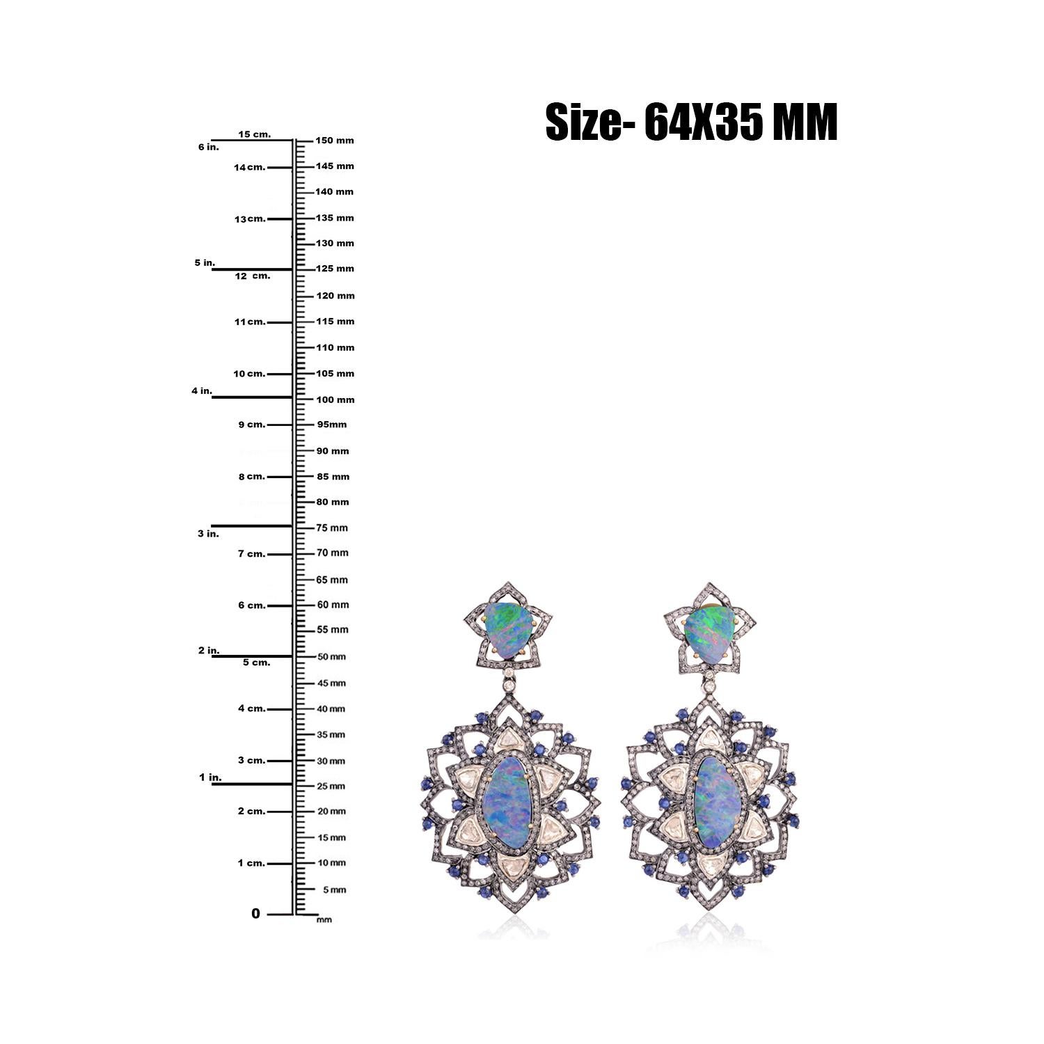 Mixed Cut Snow Flake Style Earrings with Multi Gemstone & Pave Diamonds in Gold & Silver For Sale