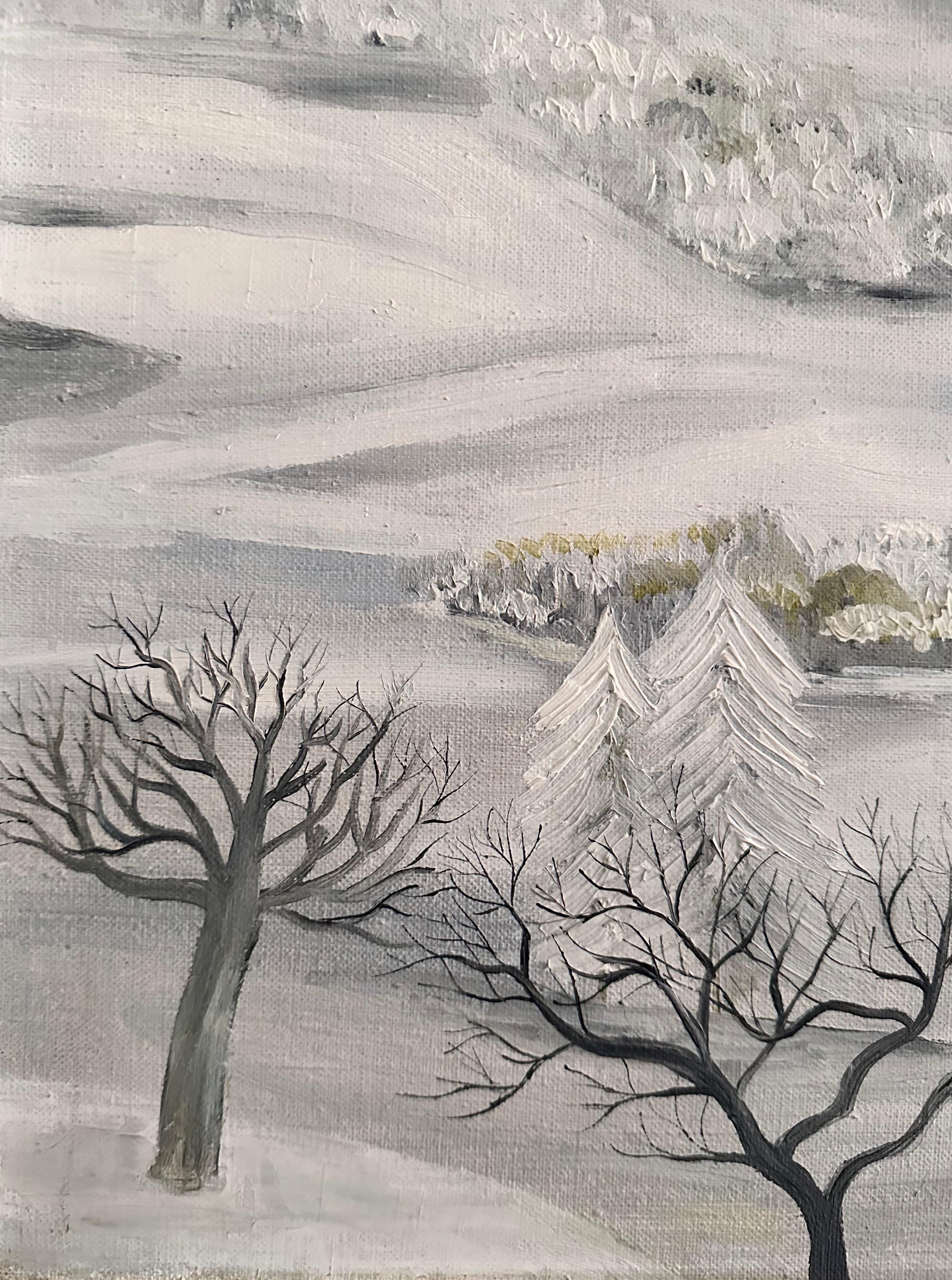 “Snow Landscape » Henri Hecht MAÏK 1957, French Painter, Oil on Canvas  For Sale 2