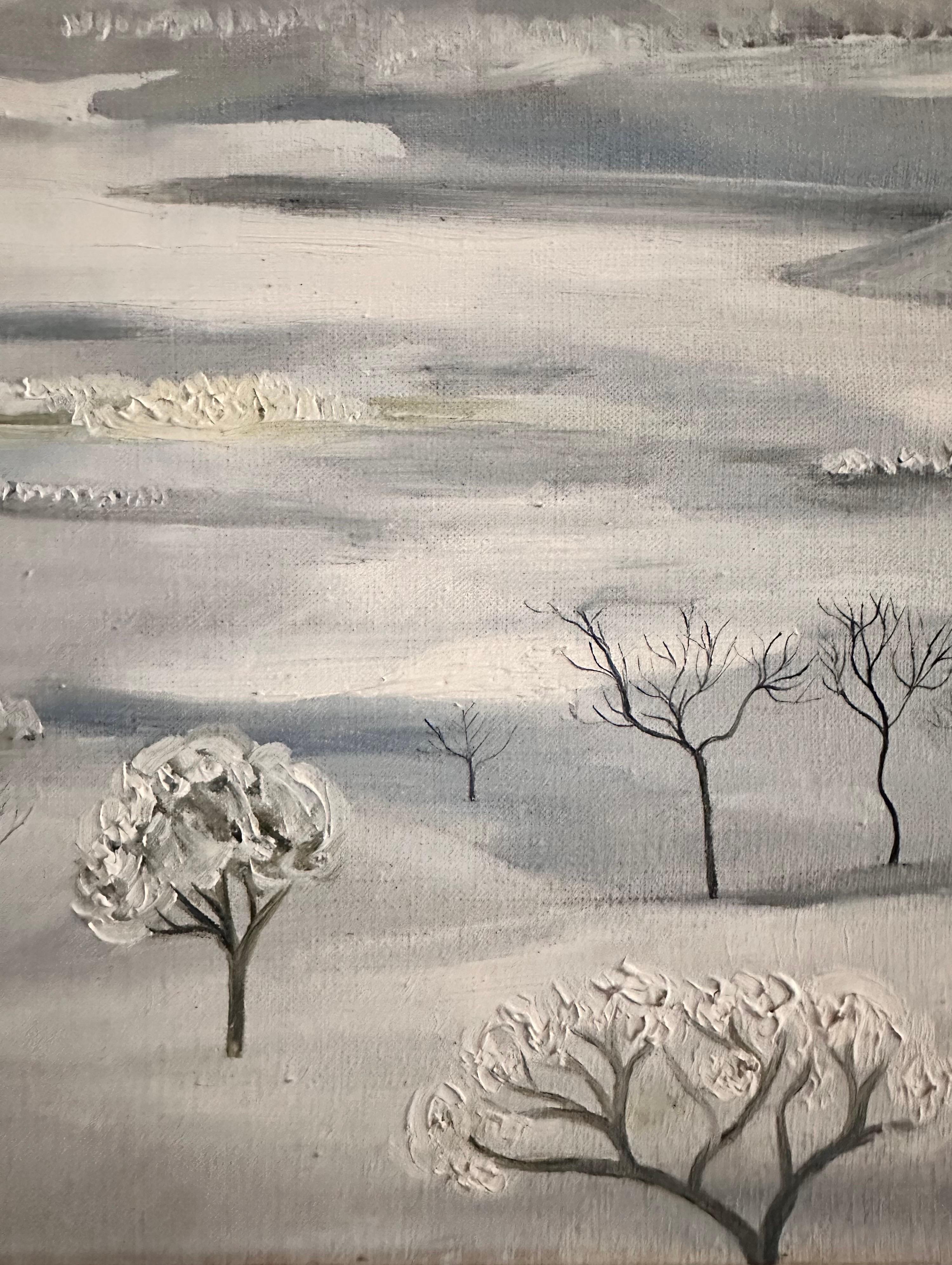 “Snow Landscape » Henri Hecht MAÏK 1957, French Painter, Oil on Canvas  For Sale 4