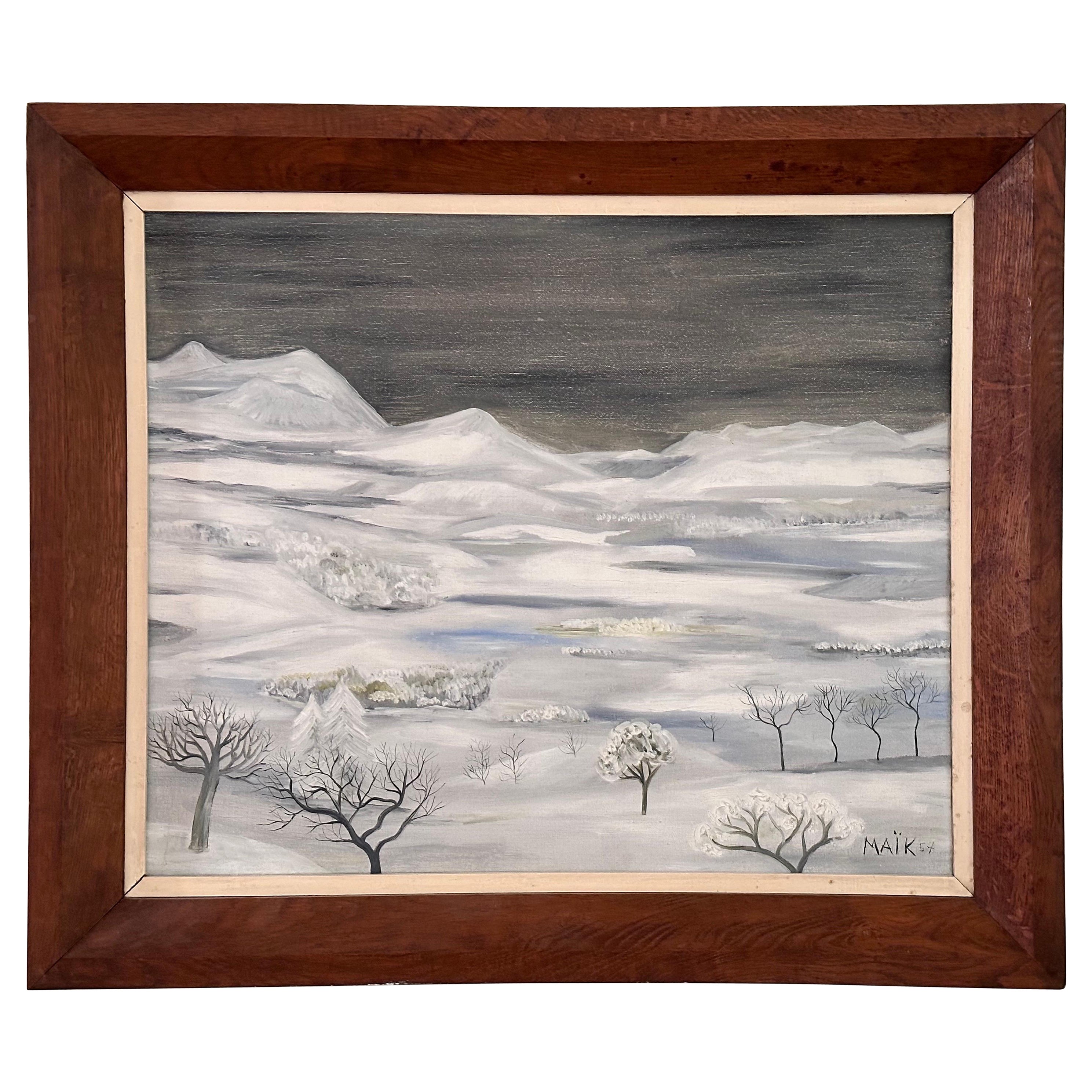 Paysage de neige " Henri HENRY MAÏK 1957, Peintre français, Huile sur toile en vente