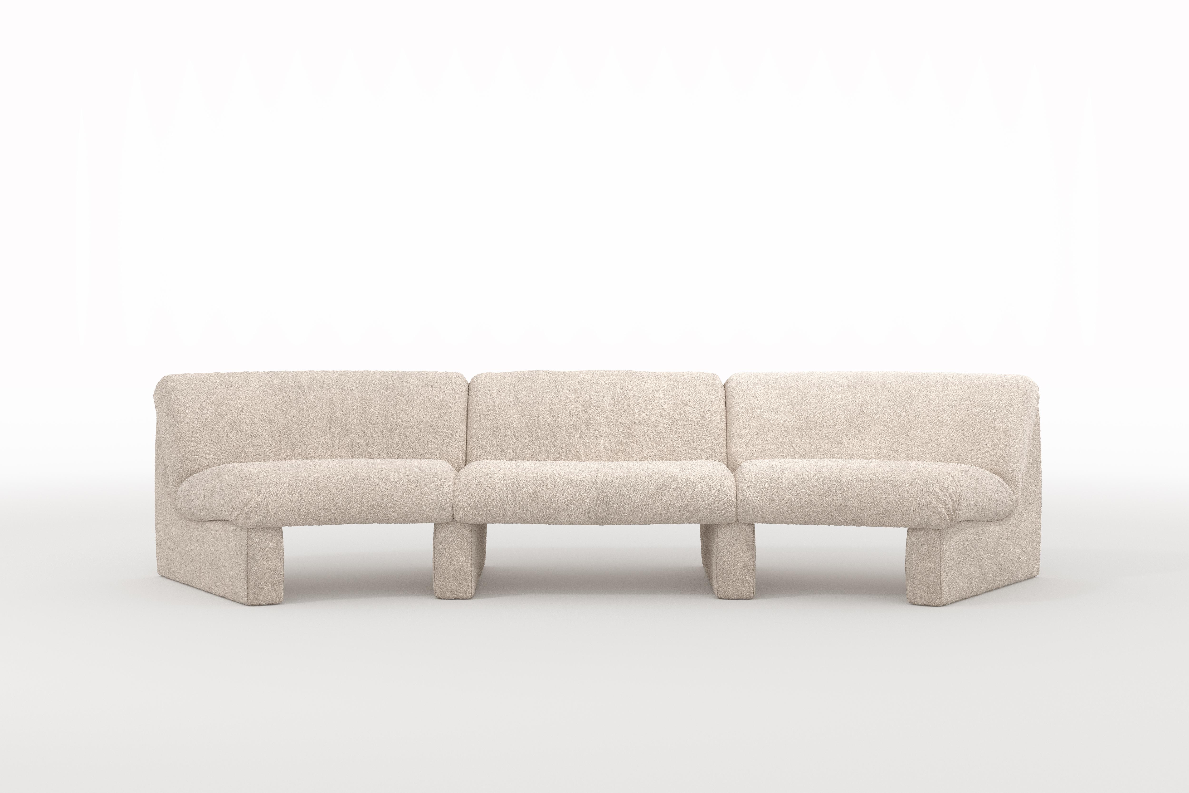 Snow modular sofa by Note Design Studio
Dimensions: D 100 x W 358 x H 74 cm.
Materials: Upholstery.
Seat and feet different fabrics.
This modular sofa is composed of: 
1 x Module 02 : curve 30°
1 x Module 01 : straight
1 x Module 02 : curve