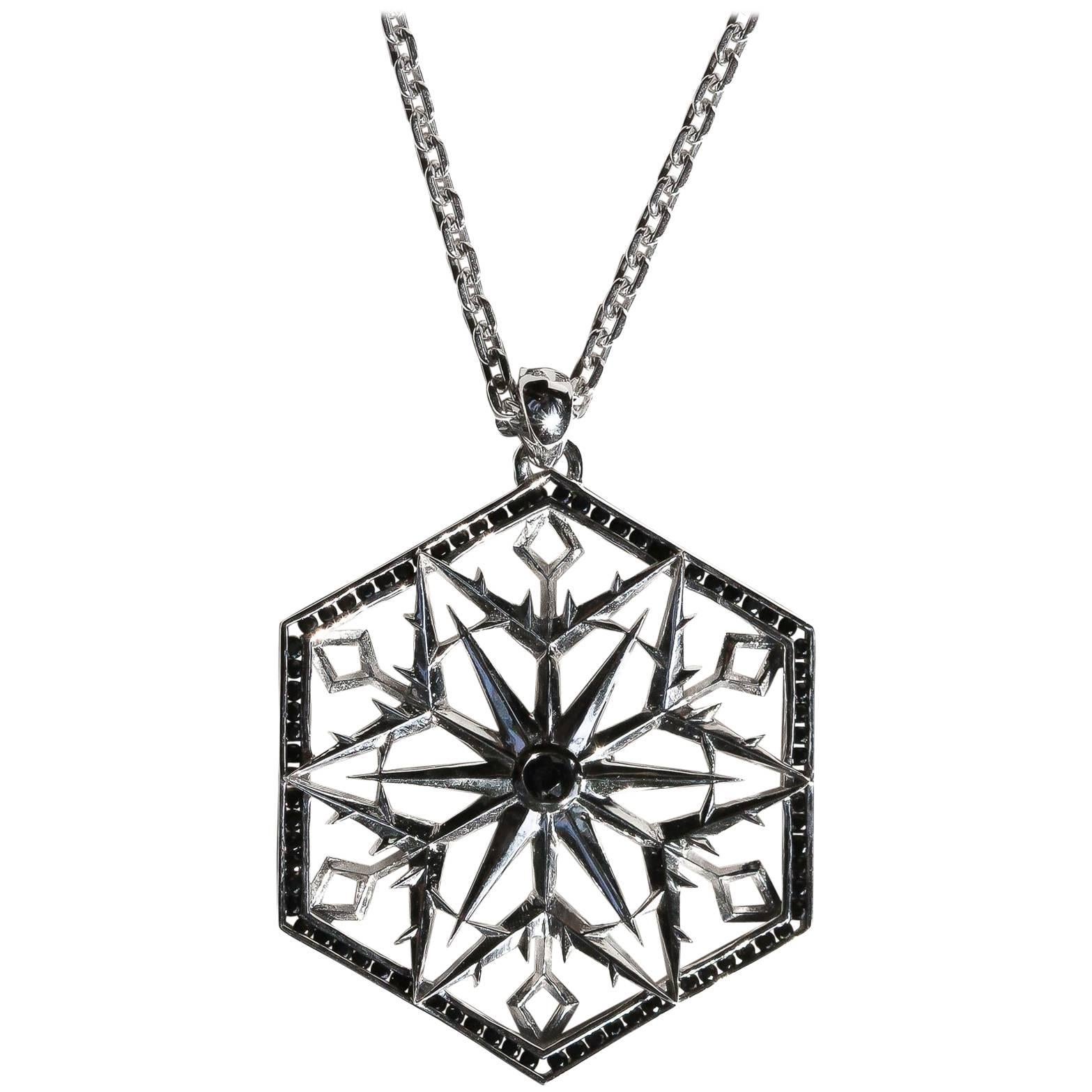 This elegant Snow Queen Sapphire Necklace is a fusion of delicate beauty and inner strength. A snowflake begins to form when an extremely cold water droplet freezes onto a pollen or dust particle in the sky. This creates an ice crystal. As the ice