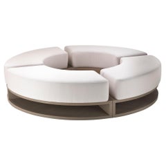 SNOW White Round Sofa Outdoor in Solid Sassafrass with Removable Cushions 