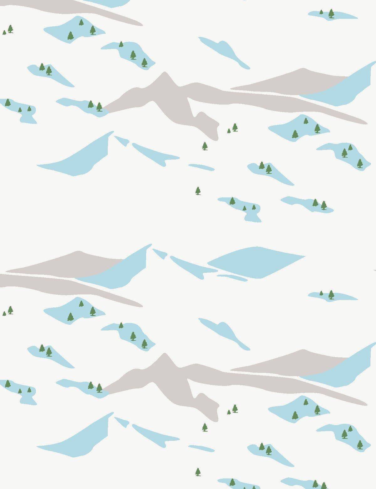 Papier peint représentant une scène de neige à l'Avalanche « gris, bleu ciel et vert foncé » Neuf - En vente à Brooklyn, NY