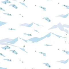 Snow Scene Designer Wallpaper in Tundra 'Dusty Blue, Lavender and Dark Green'
