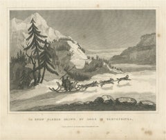 Snow Sledge Drawn by Dogs in Kamchatka, Russia, Antique Engraving, 1829