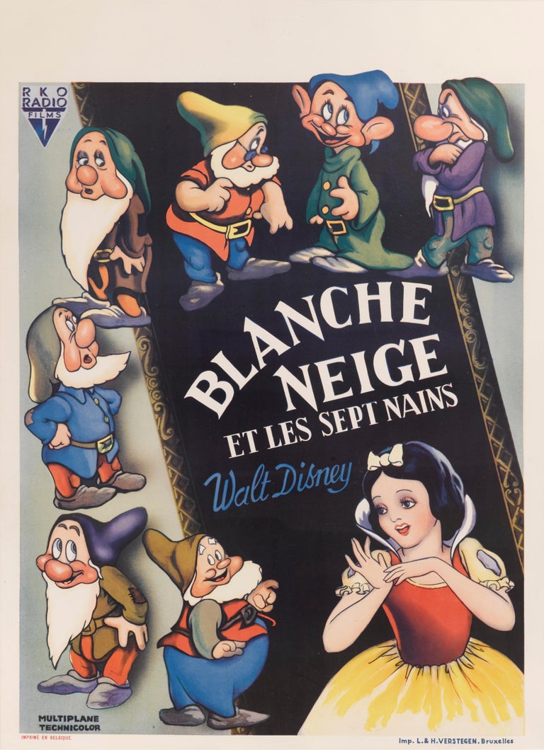 Original Belgian film poster for the Snow White and the Seven Dwarfs .The artwork on this poster is unique to the films Belgian release.
Very few of these posters are known to have survived and this is only the second one we have seen in over 25