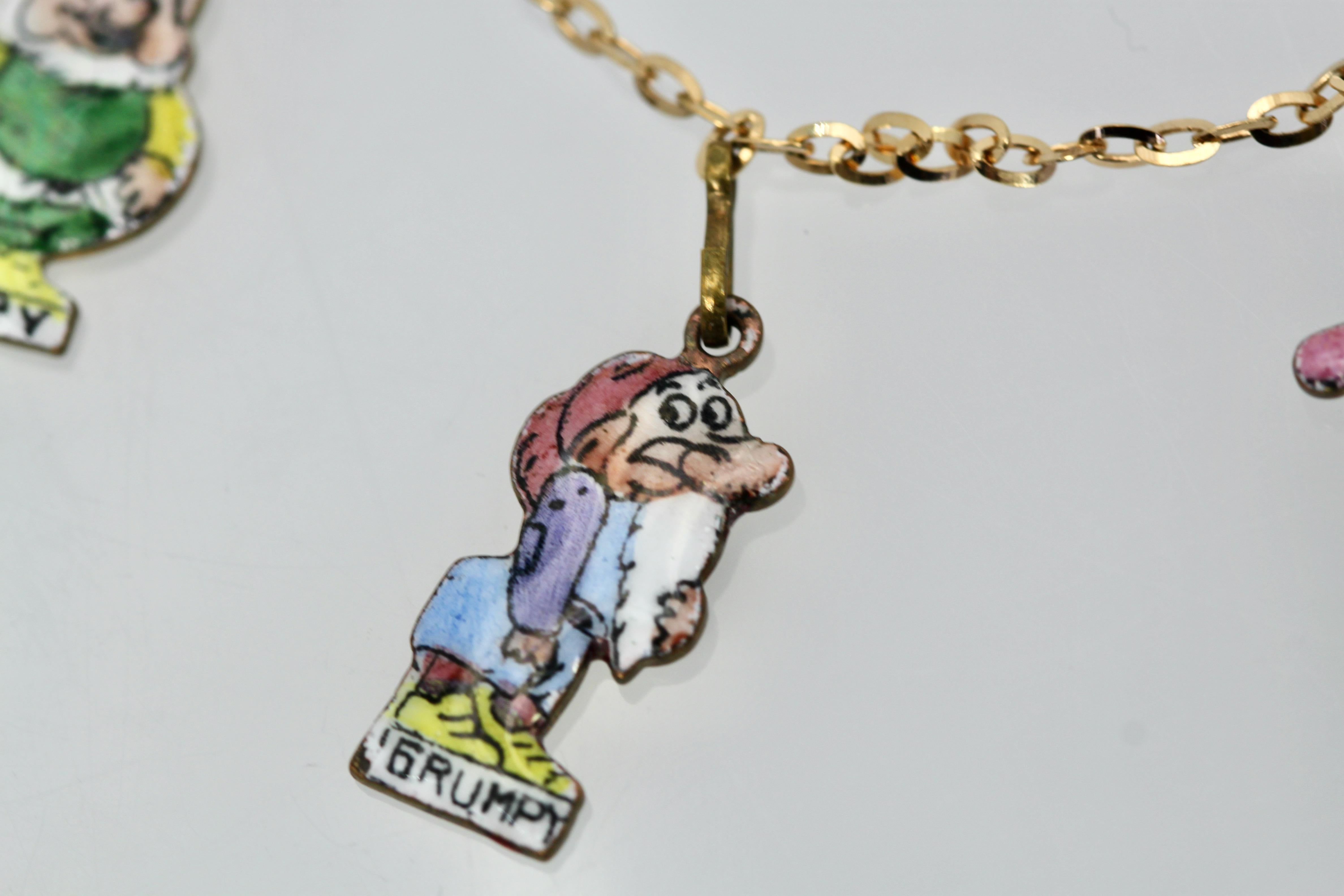 Artisan Snow White and the Seven Dwarfs Necklace 18K For Sale