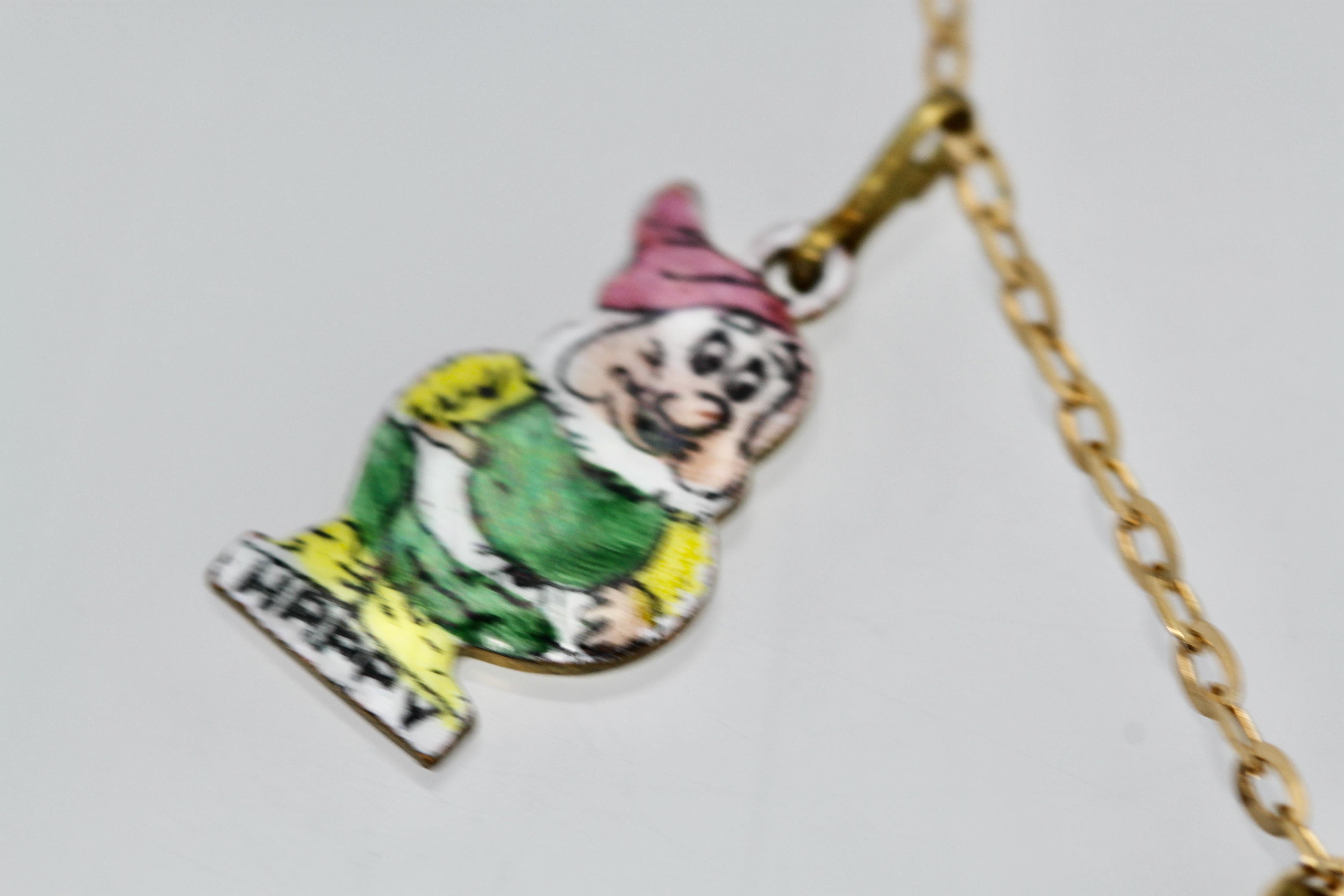 Women's or Men's Snow White and the Seven Dwarfs Necklace 18K For Sale