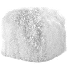 Snow White Fur Ottoman, Mongolian Sheepskin Pouf