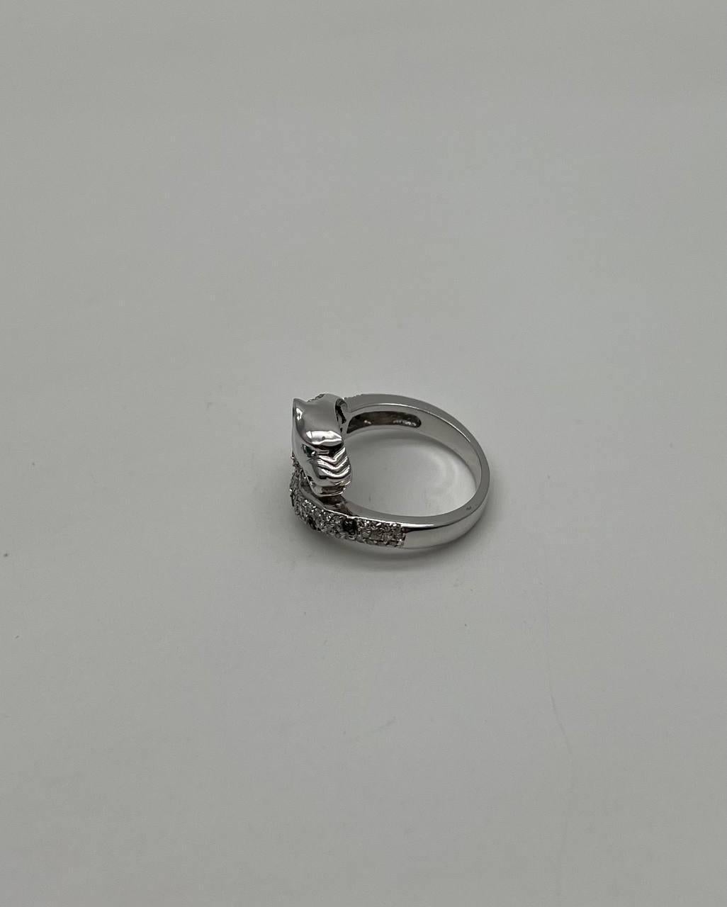 Modern Snow White Leopard Jaguar Panther Diamond Pave 14K White Gold Statement Ring For Sale