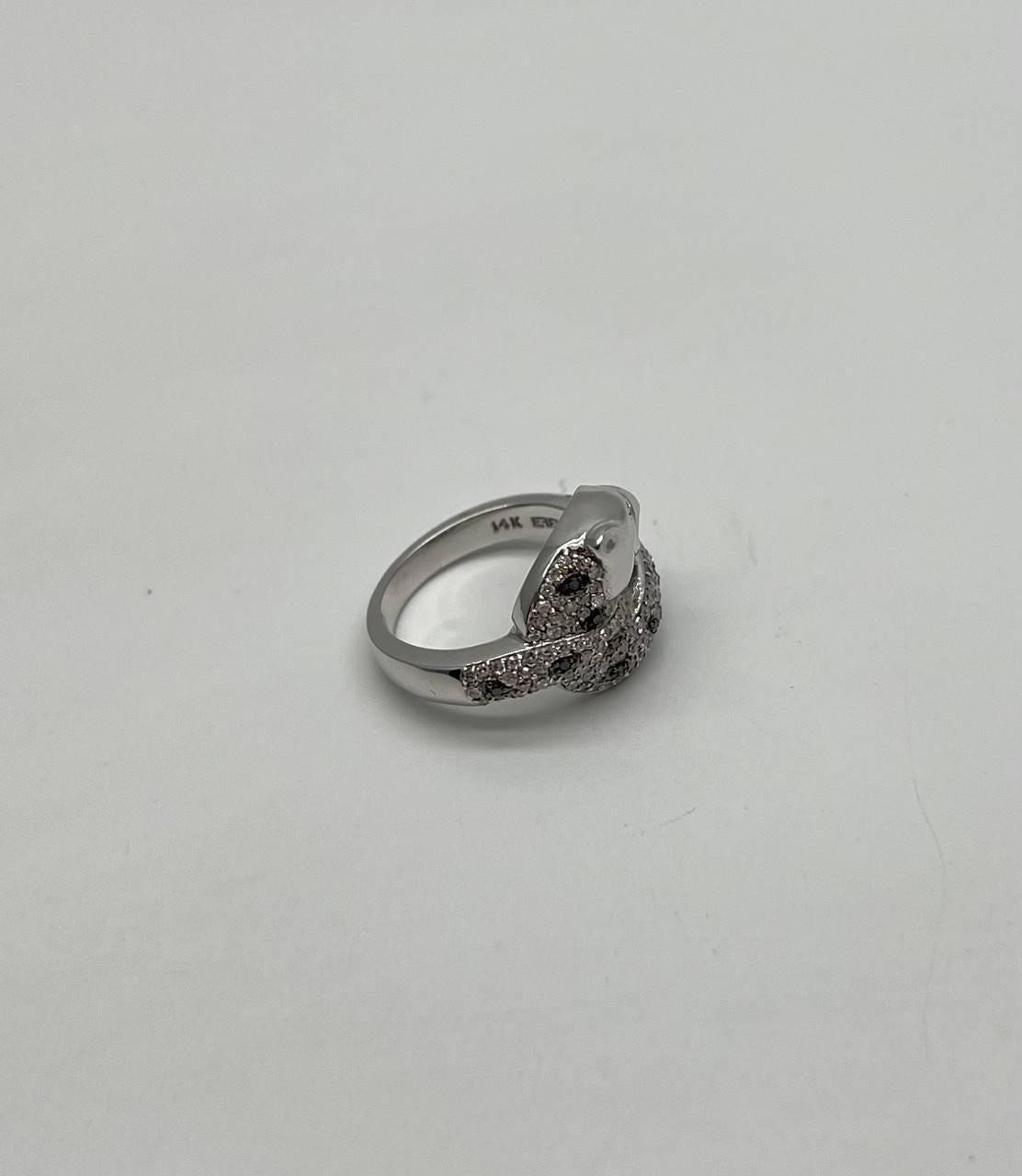 Mixed Cut Snow White Leopard Jaguar Panther Diamond Pave 14K White Gold Statement Ring For Sale