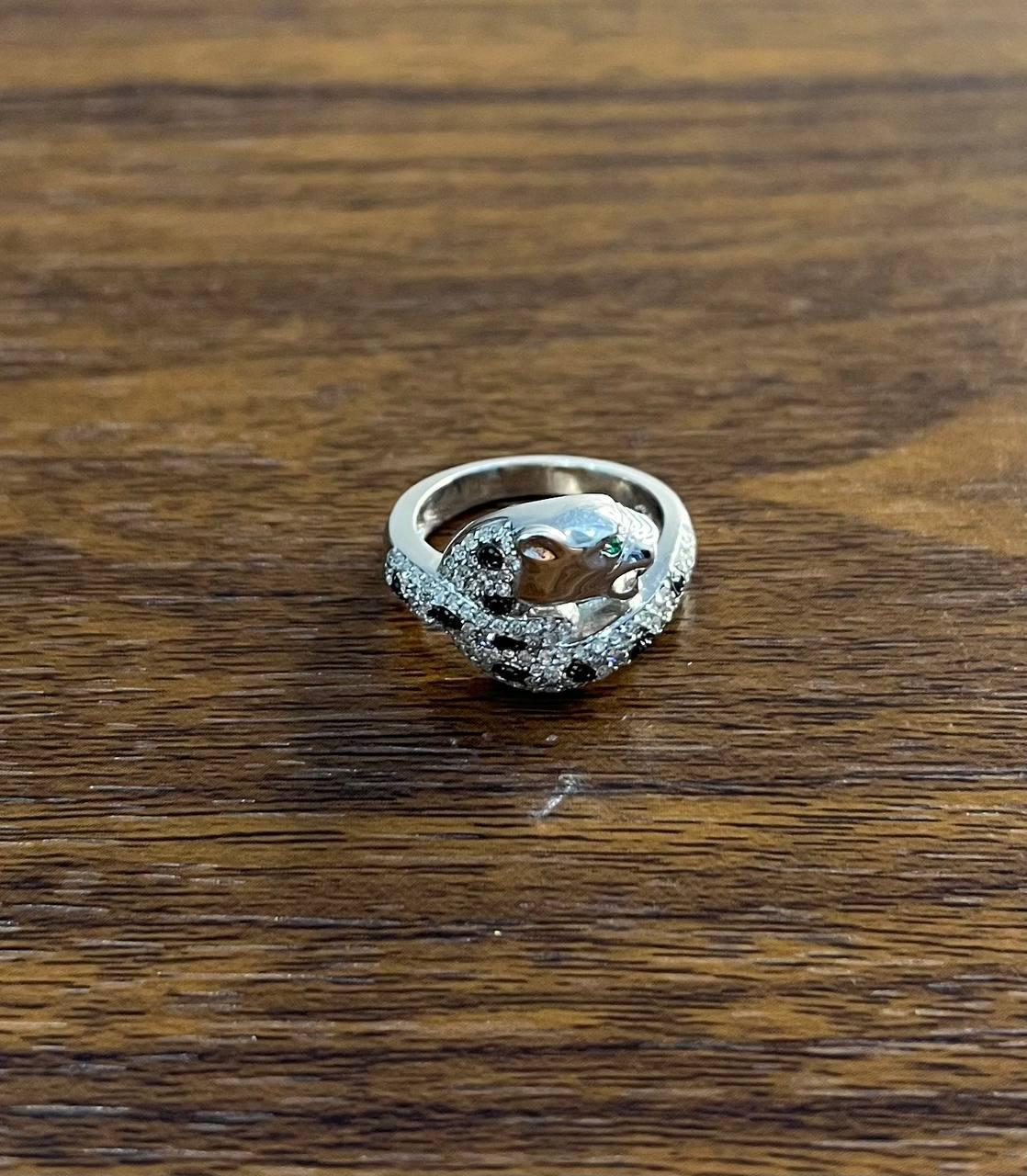 Snow White Leopard Jaguar Panther Diamond Pave 14K White Gold Statement Ring In New Condition For Sale In Oakton, VA