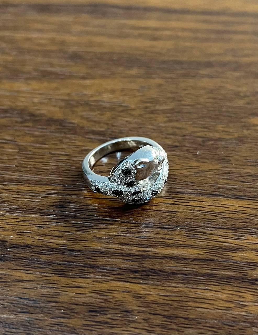 Women's Snow White Leopard Jaguar Panther Diamond Pave 14K White Gold Statement Ring For Sale
