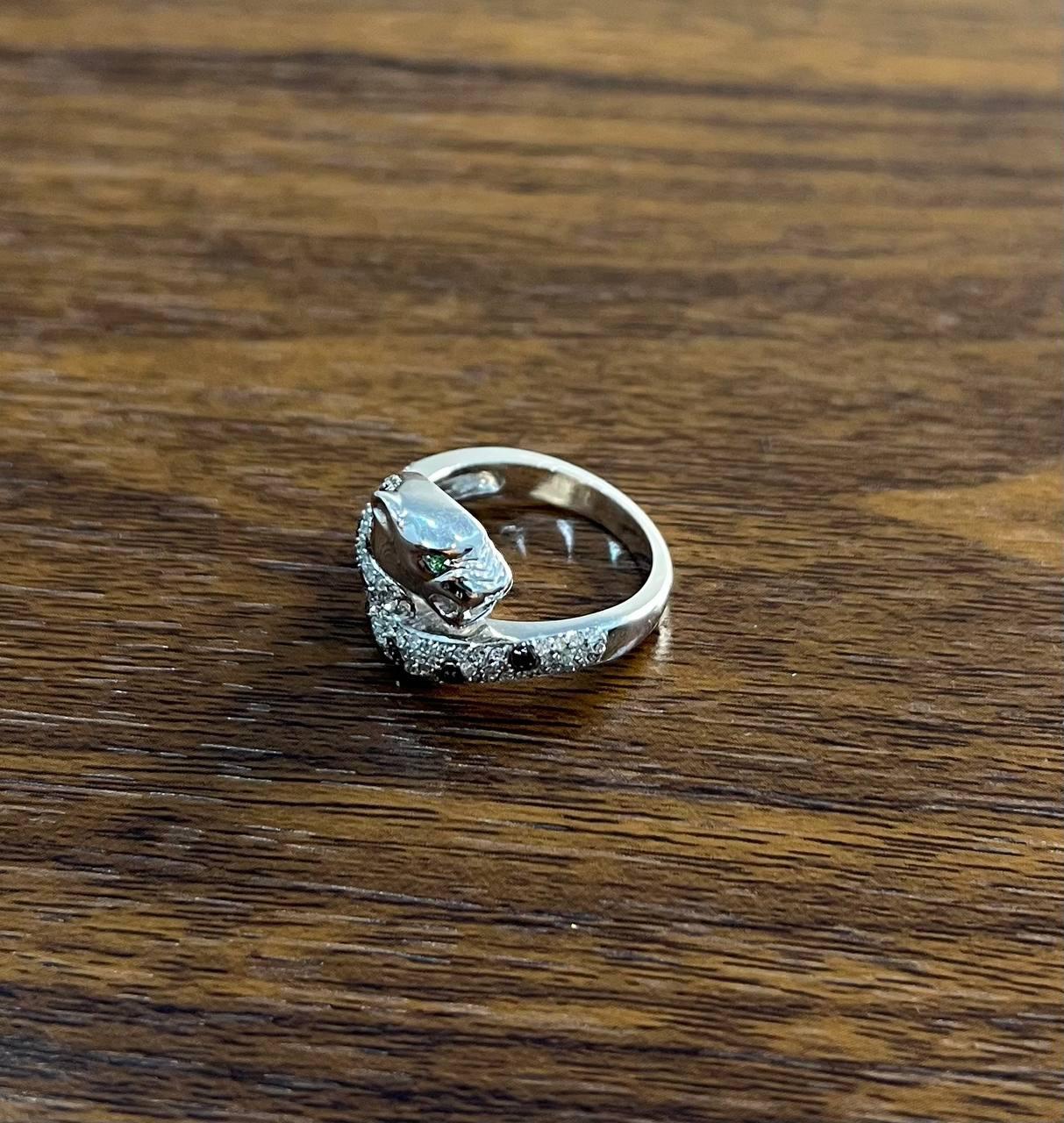 Snow White Leopard Jaguar Panther Diamond Pave 14K White Gold Statement Ring For Sale 2