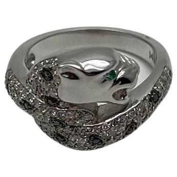 Snow White Leopard Jaguar Panther Diamond Pave 14K White Gold Statement Ring