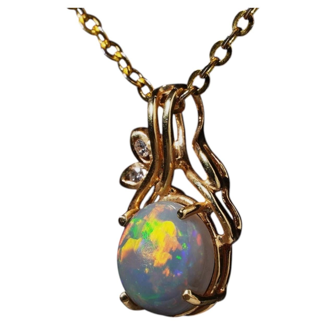 “Snow White’s Apple” Australian Solid Black Opal Diamond 18ct Gold Pendant For Sale