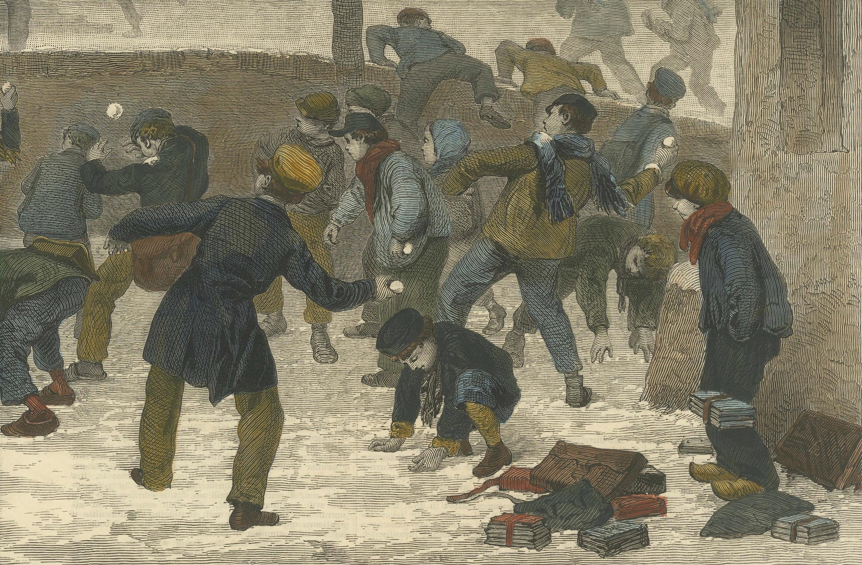 Snowballing by Edouard Frère, Published in The Illustrated London News, 1876 In Good Condition For Sale In Langweer, NL